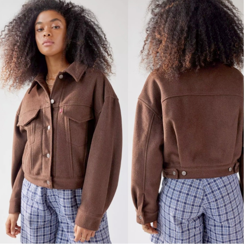 NWT Levi's Womens Brown Relaxed Boxy Baby Bubble Wool Cropped Trucker‎ Jacket M